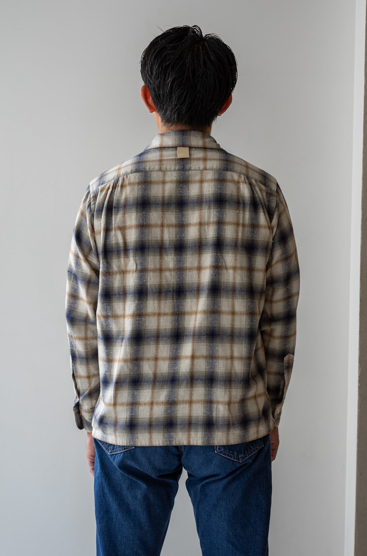 Brushed Nep Check Open Collar Shirt 〈MILK BASE〉