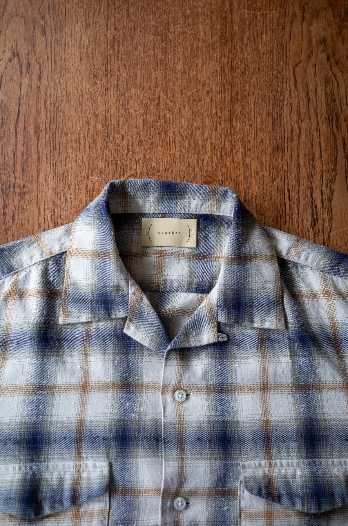 Brushed Nep Check Open Collar Shirt 〈MILK BASE〉
