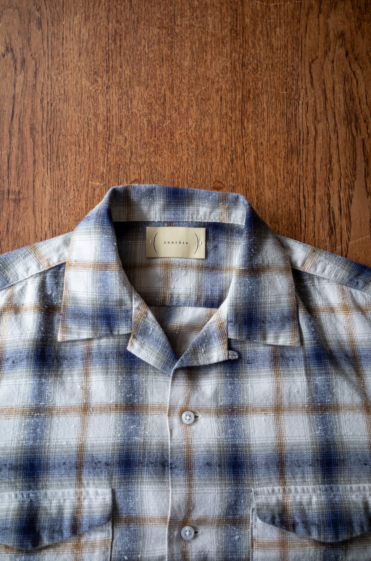 Brushed Nep Check Open Collar Shirt 〈MILK BASE〉