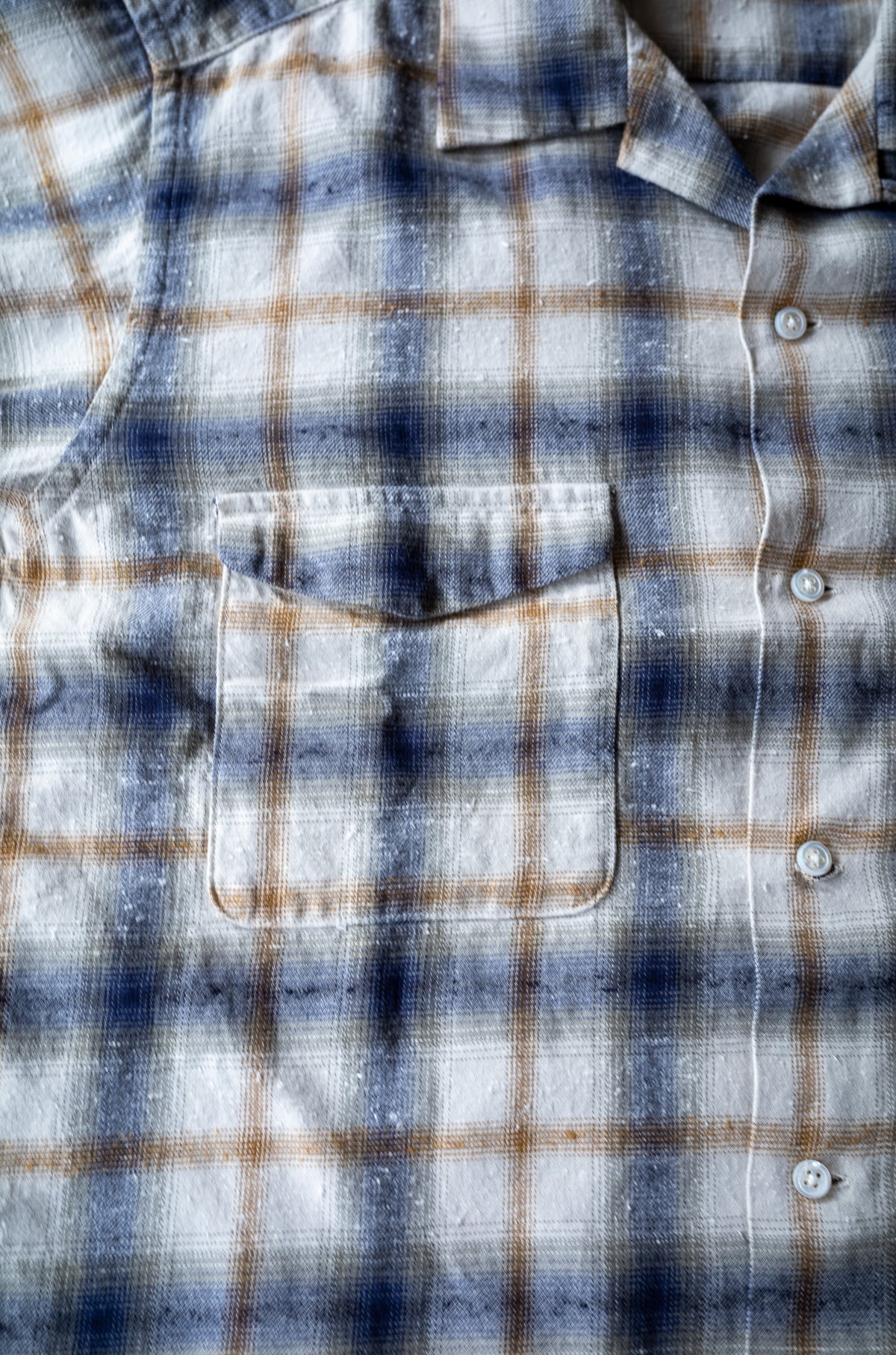 Brushed Nep Check Open Collar Shirt 〈MILK BASE〉