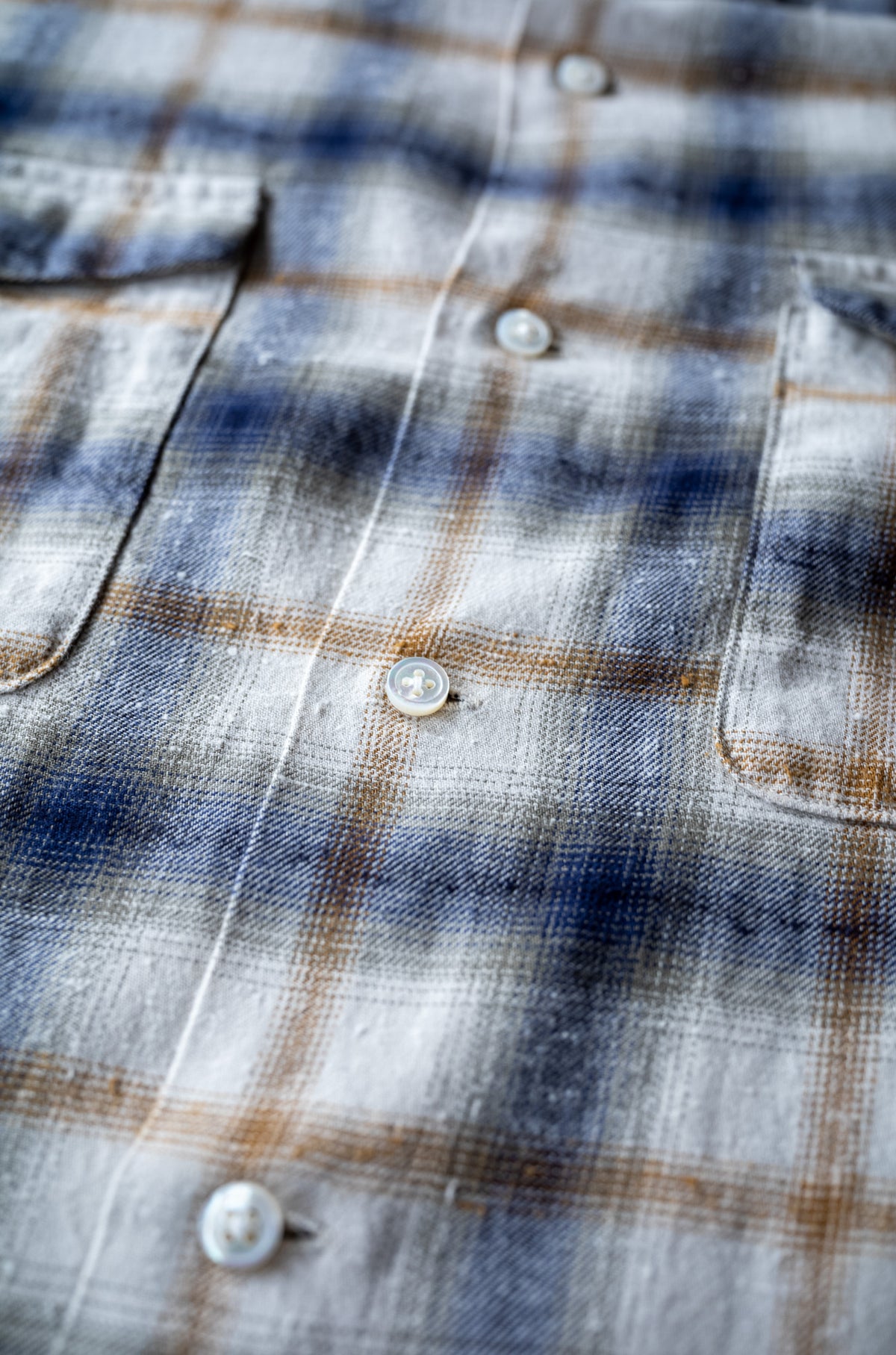 Brushed Nep Check Open Collar Shirt 〈MILK BASE〉