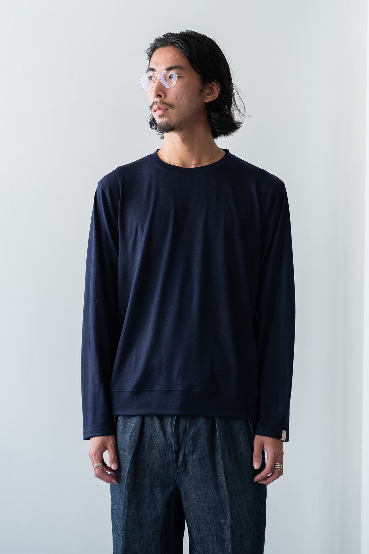 Washable Wool L/S Shirt 〈MID NIGHT〉