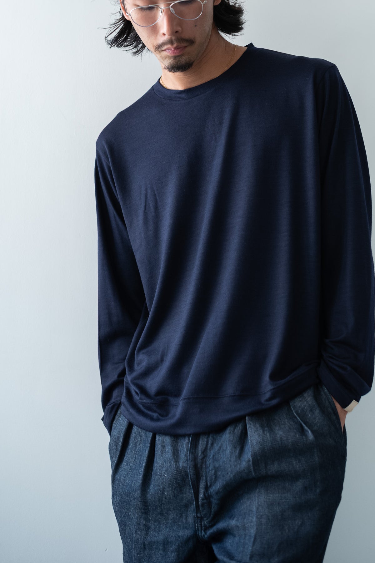 Washable Wool L/S Shirt 〈MID NIGHT〉