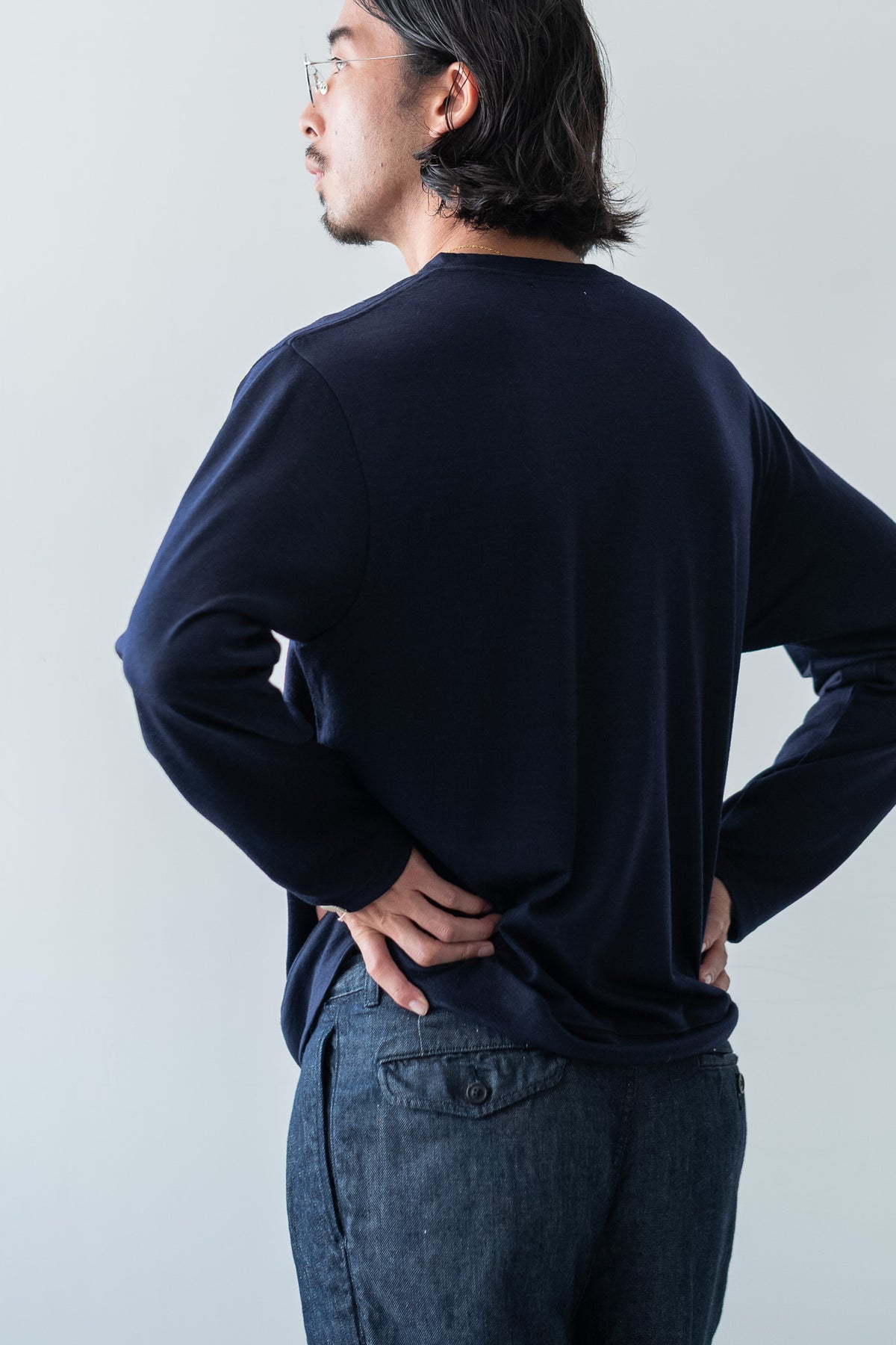 Washable Wool L/S Shirt 〈MID NIGHT〉