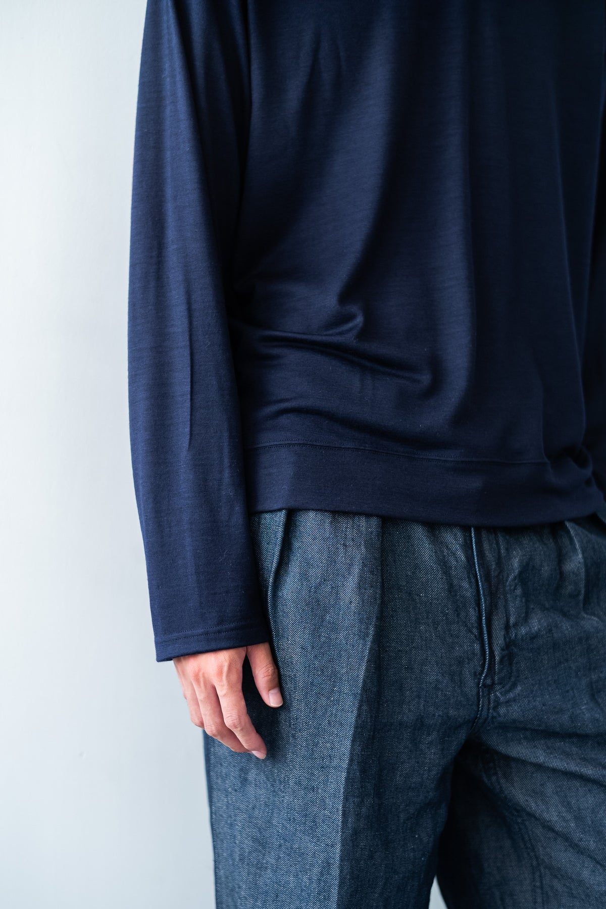 Washable Wool L/S Shirt 〈MID NIGHT〉
