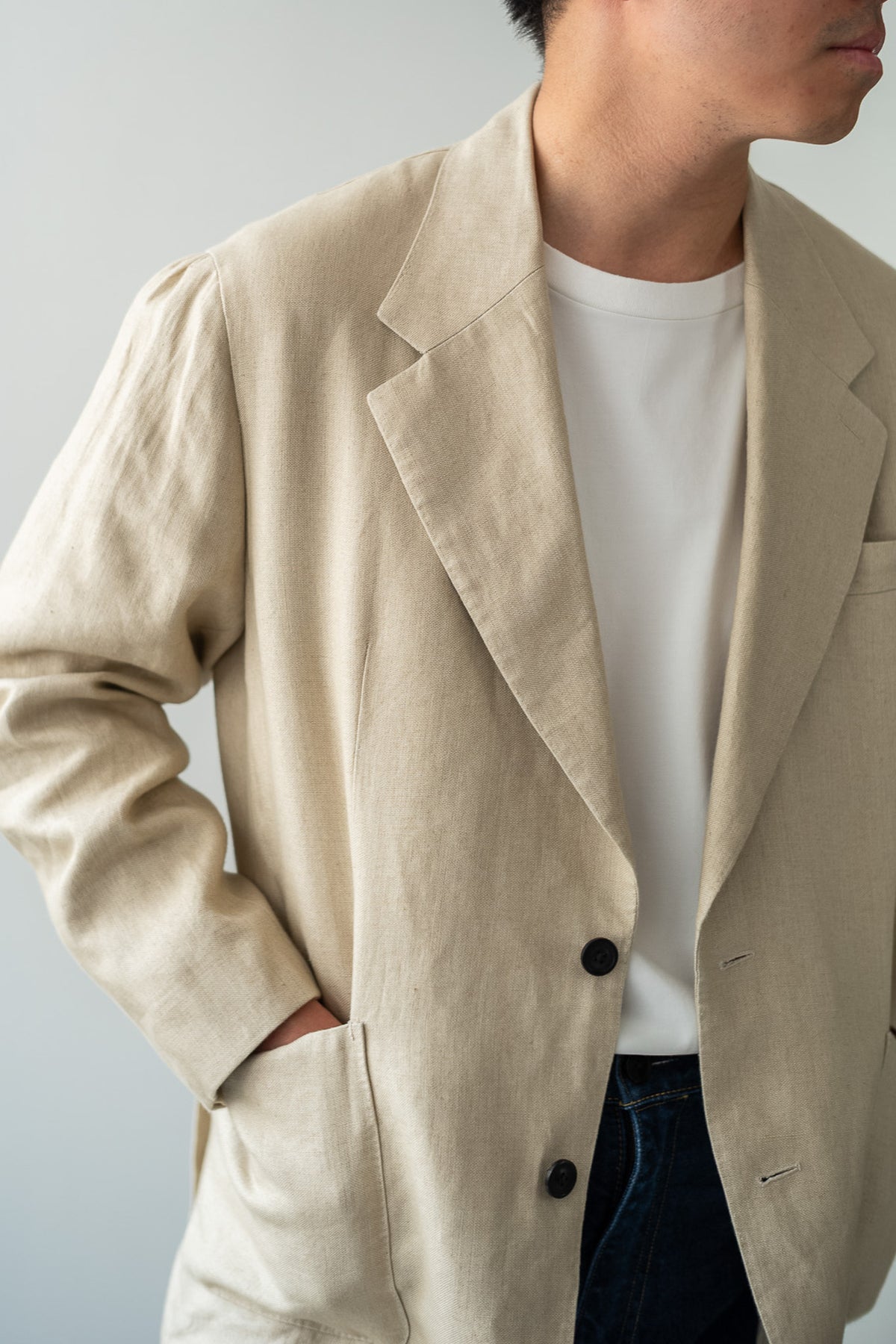 Linen Unstructured Tailored Jacket 〈BEIGE〉