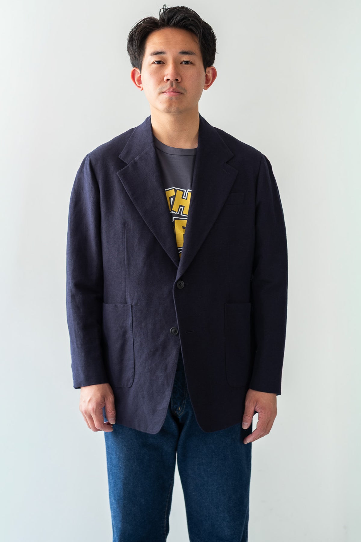 Soft Linen Unstructured Tailored Jacket  〈NAVY〉