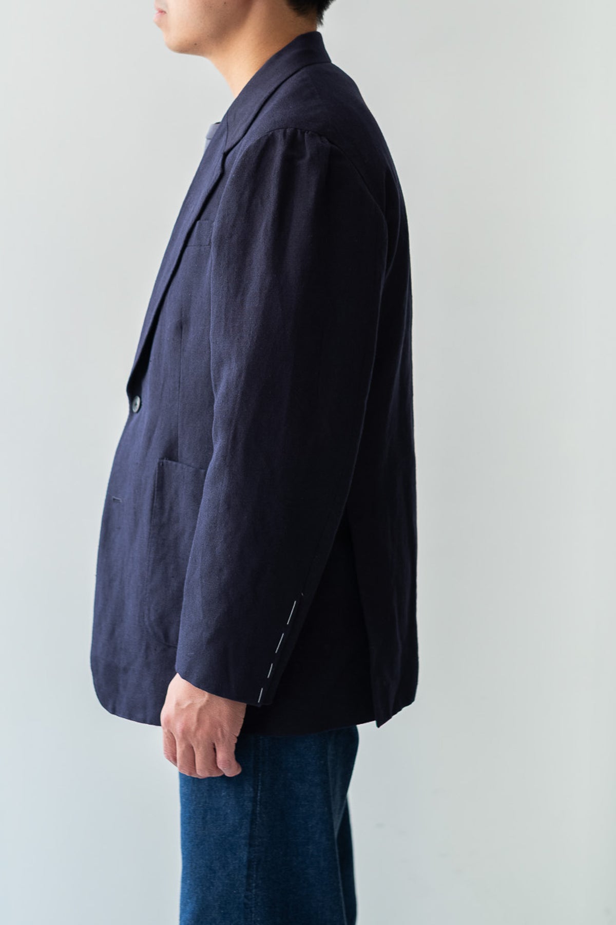 Soft Linen Unstructured Tailored Jacket  〈NAVY〉