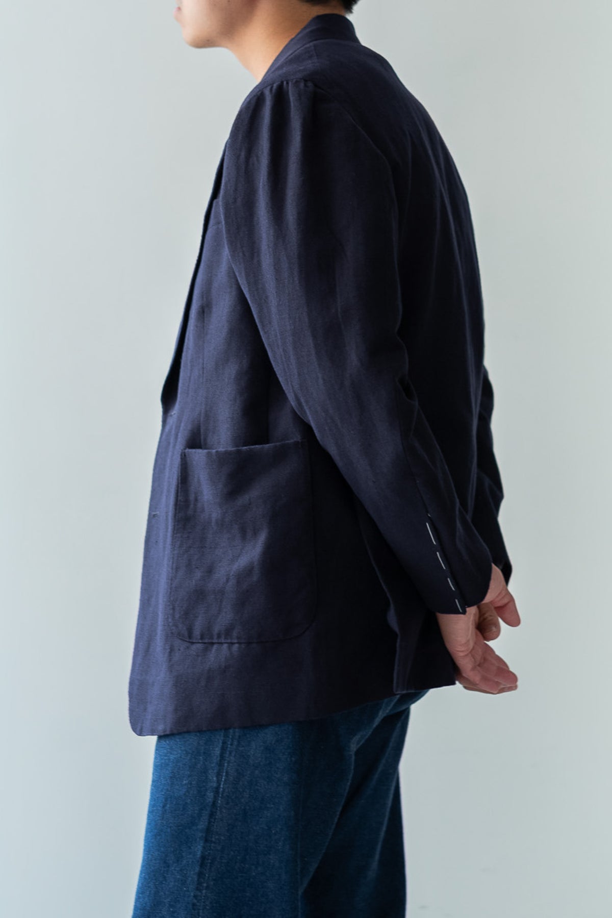 Soft Linen Unstructured Tailored Jacket  〈NAVY〉
