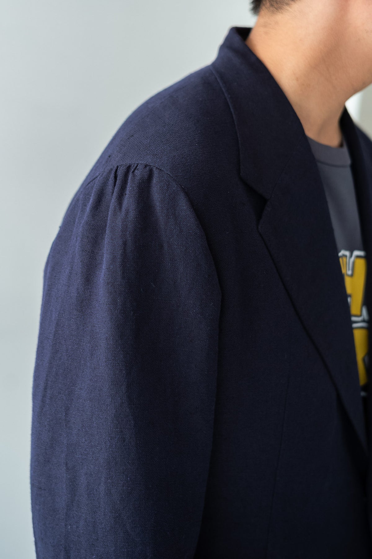Soft Linen Unstructured Tailored Jacket  〈NAVY〉