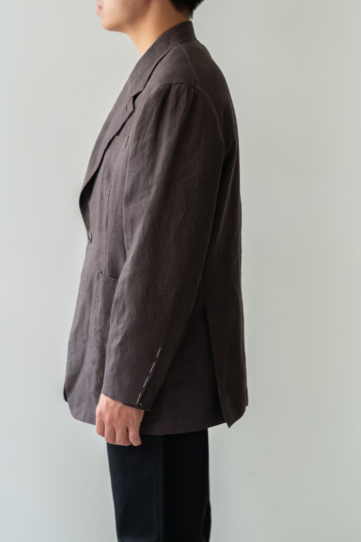 Linen Unstructured Tailored Jacket 〈BROWN〉
