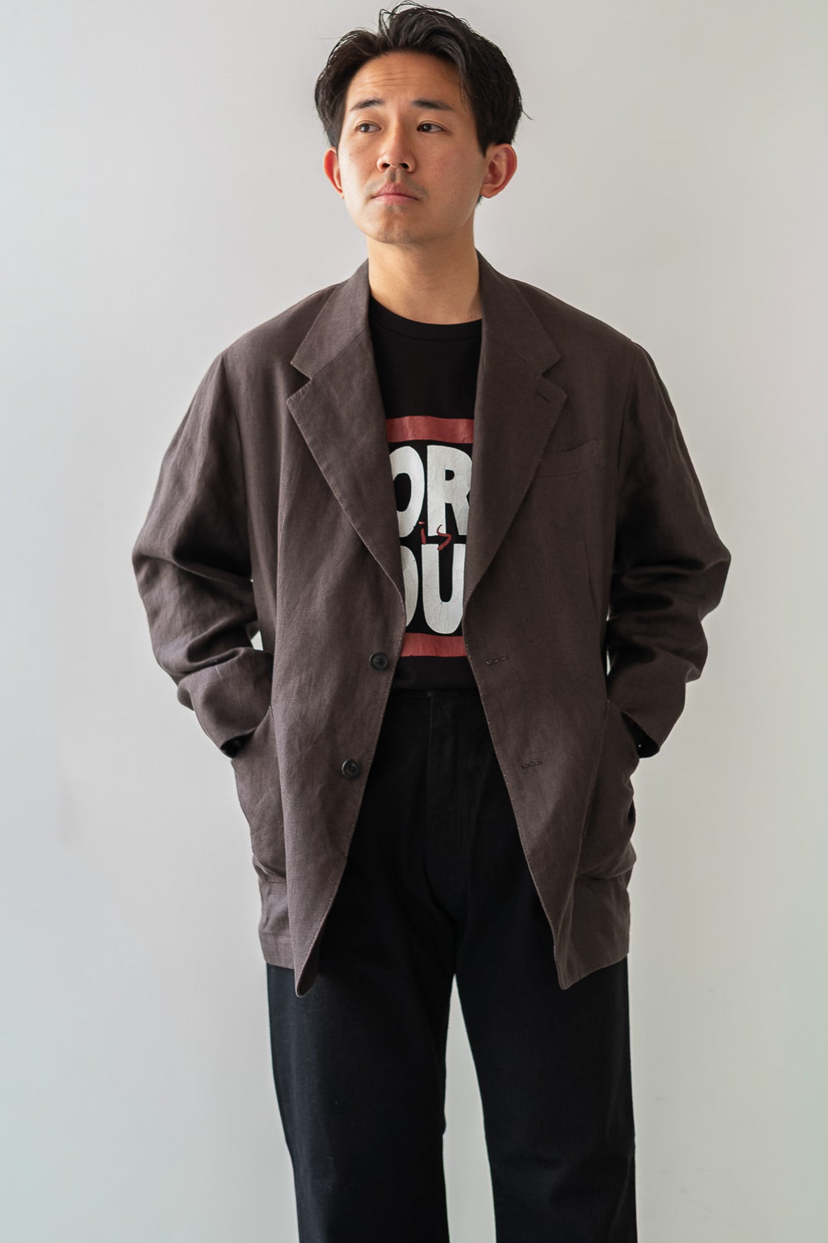 Linen Unstructured Tailored Jacket 〈BROWN〉