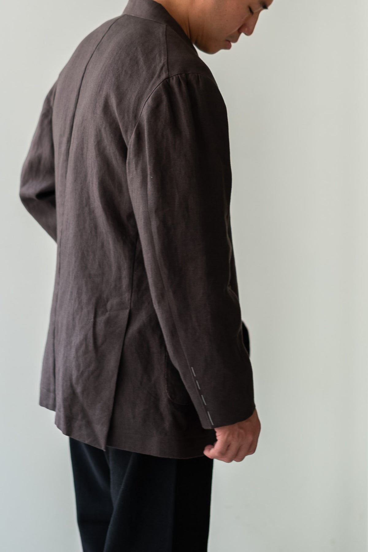 Linen Unstructured Tailored Jacket 〈BROWN〉
