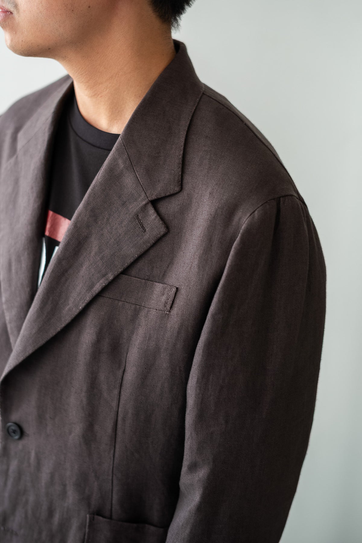 Linen Unstructured Tailored Jacket 〈BROWN〉