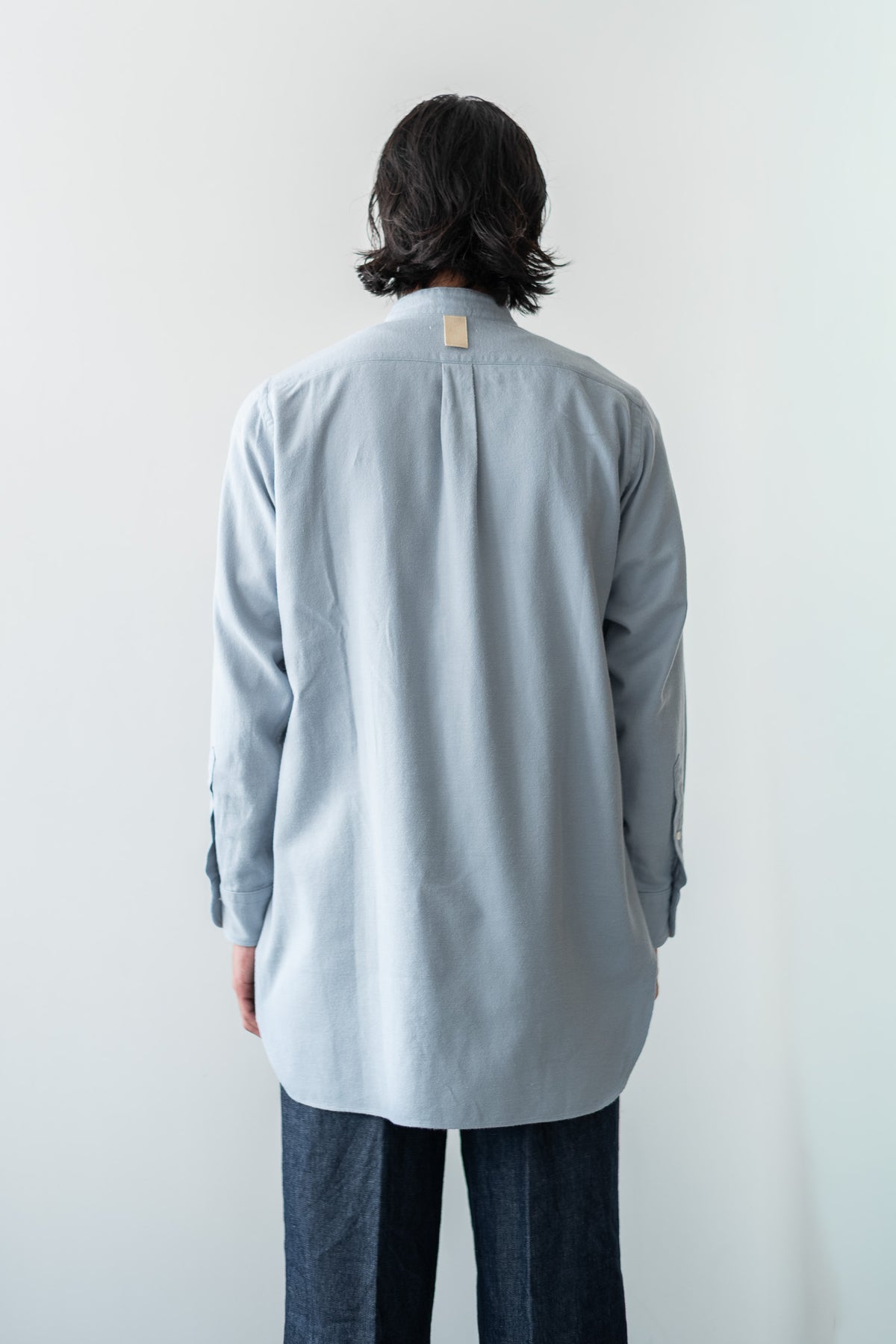 The Band Collar Shirt-FLANNEL 〈AZURE BLUE〉