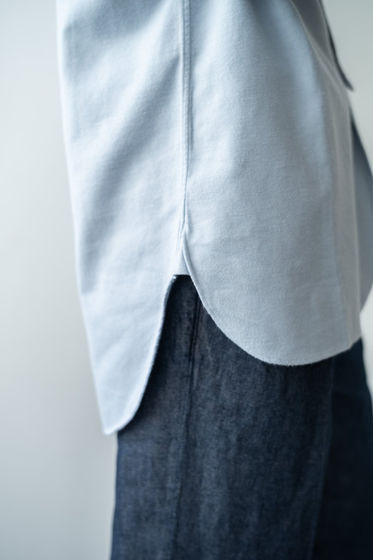 The Band Collar Shirt-FLANNEL 〈AZURE BLUE〉