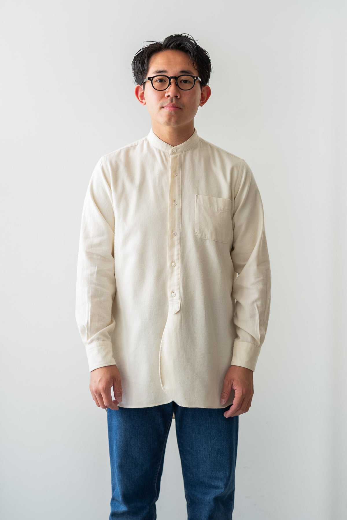 The Band Collar Shirt-FLANNEL〈MILK〉