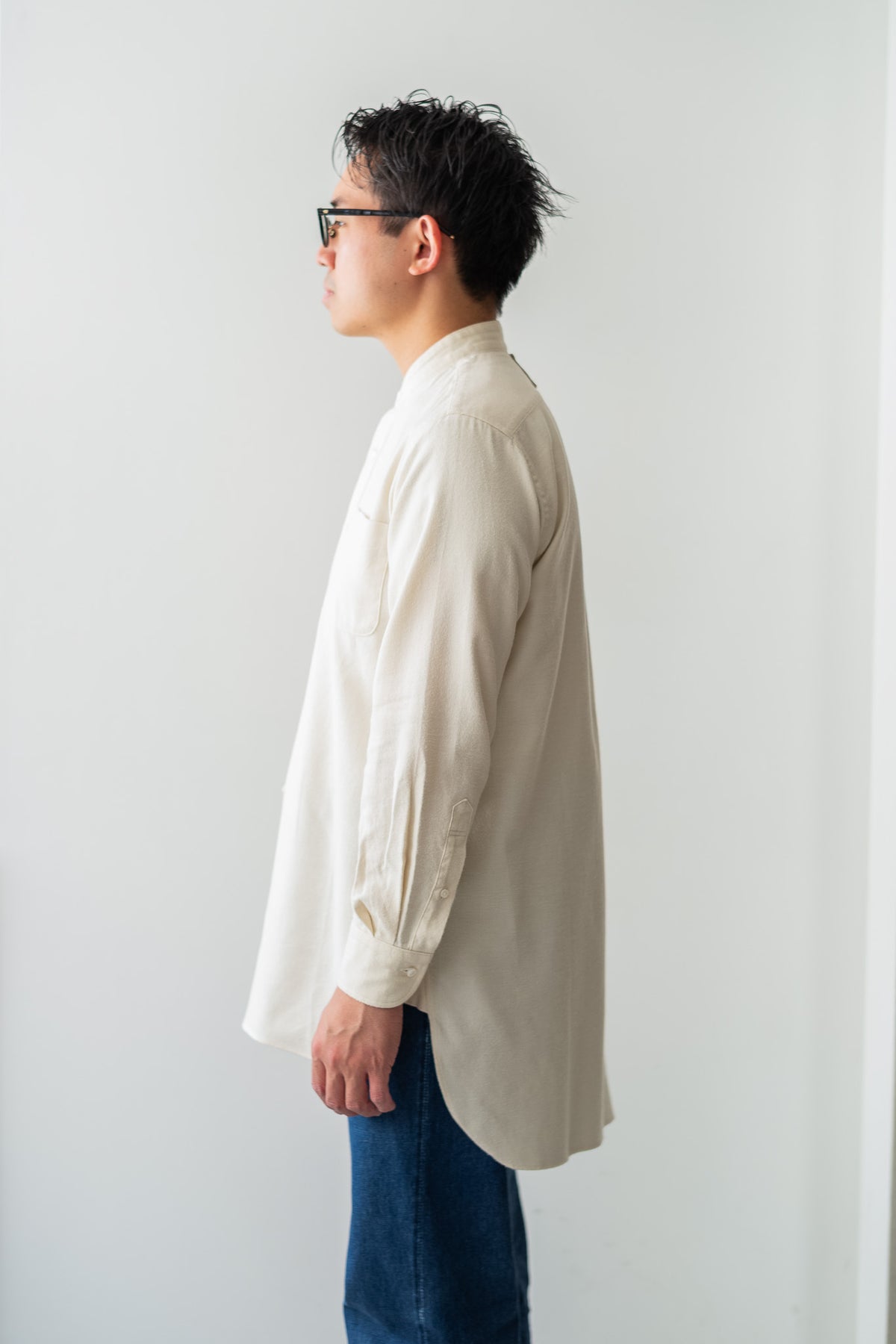 The Band Collar Shirt-FLANNEL〈MILK〉