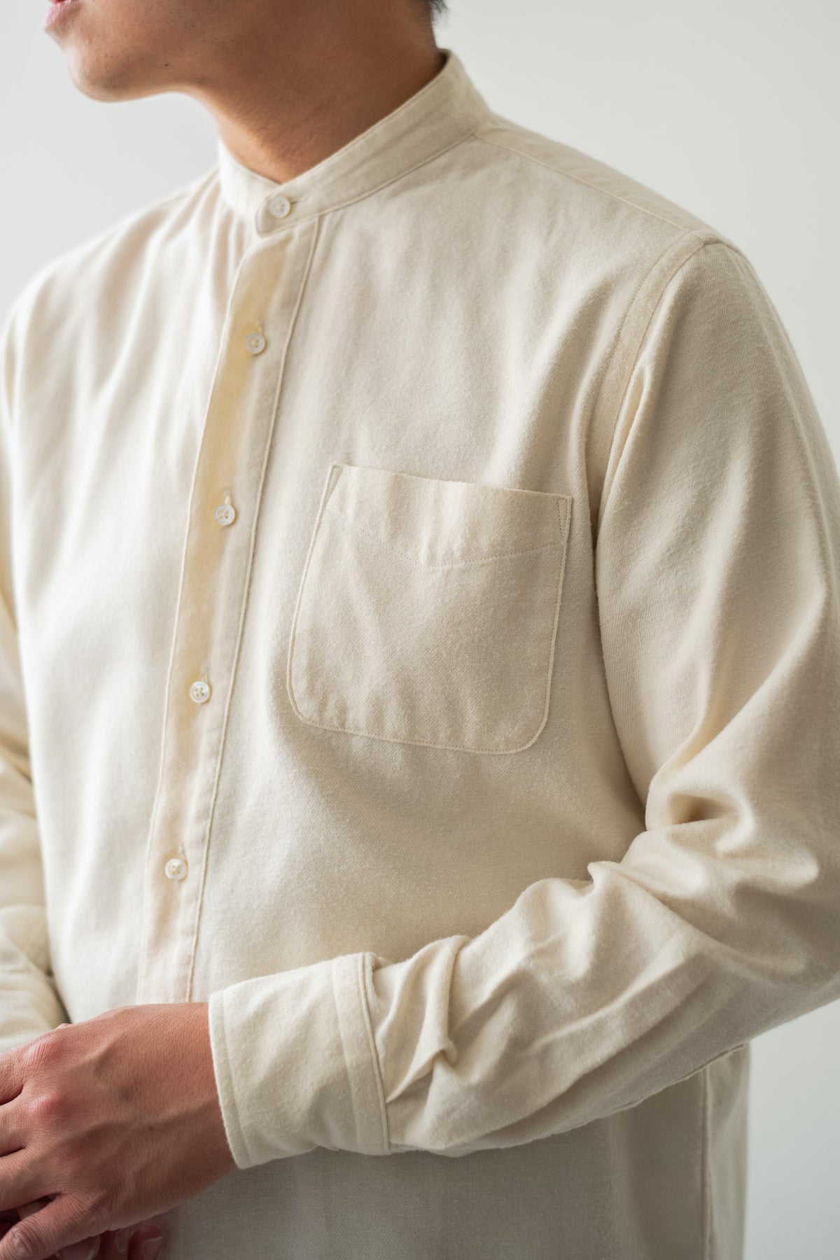 The Band Collar Shirt-FLANNEL〈MILK〉