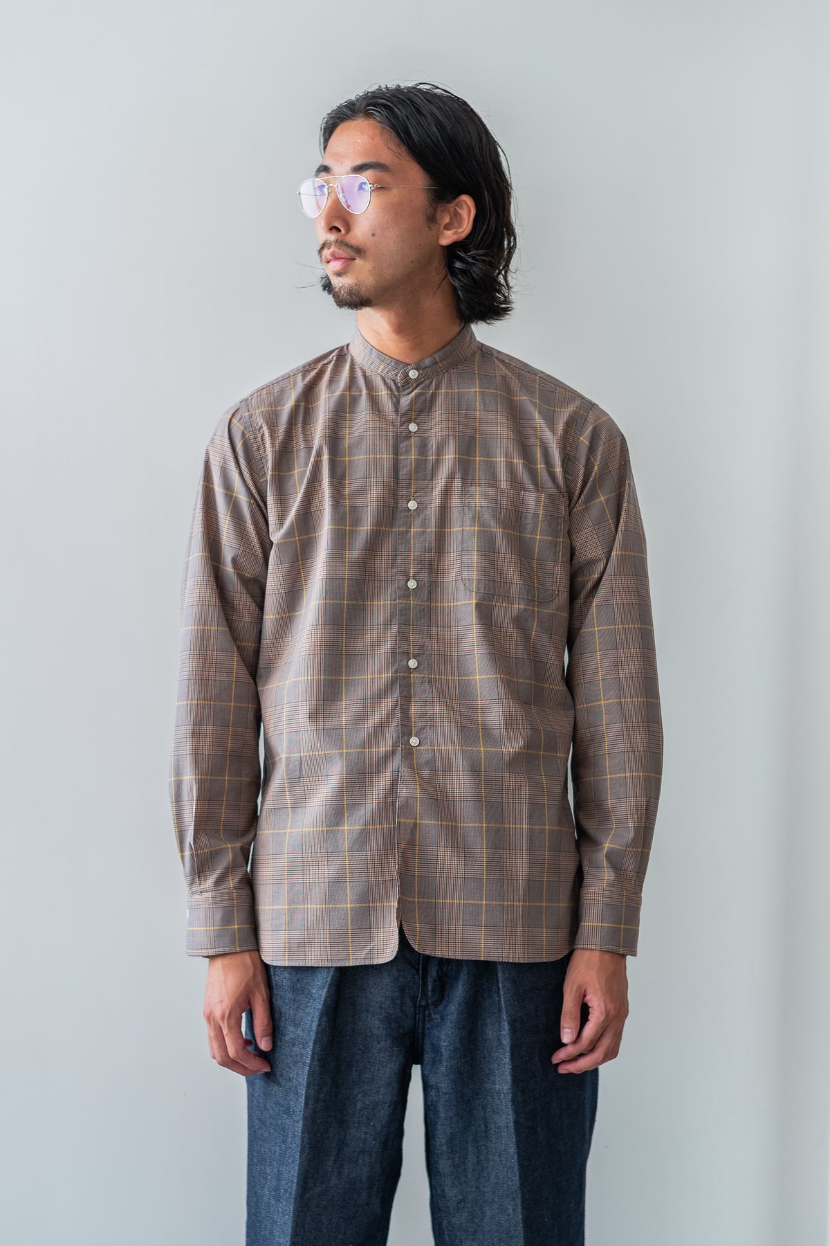Band Collar Shirt 〈L/BROWN〉