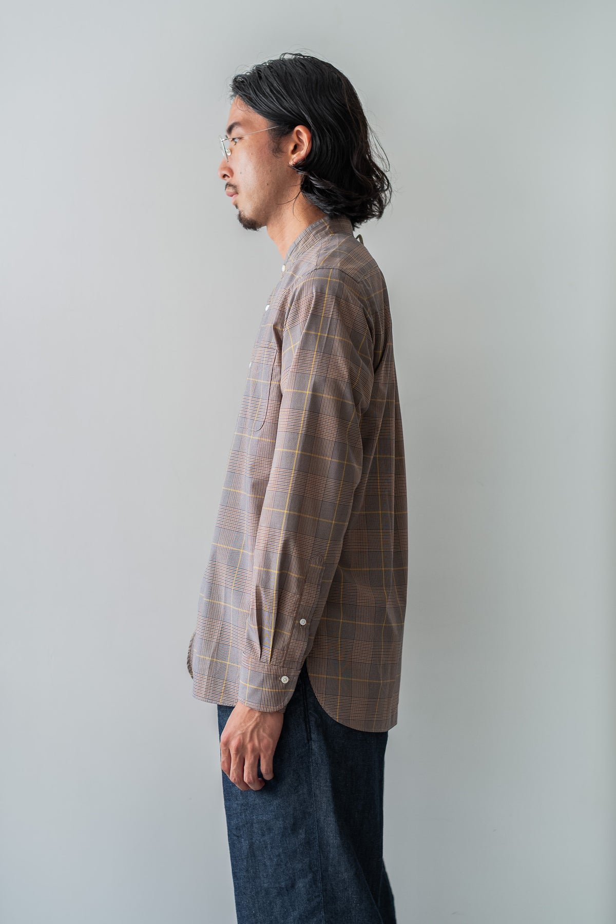 Band Collar Shirt 〈L/BROWN〉