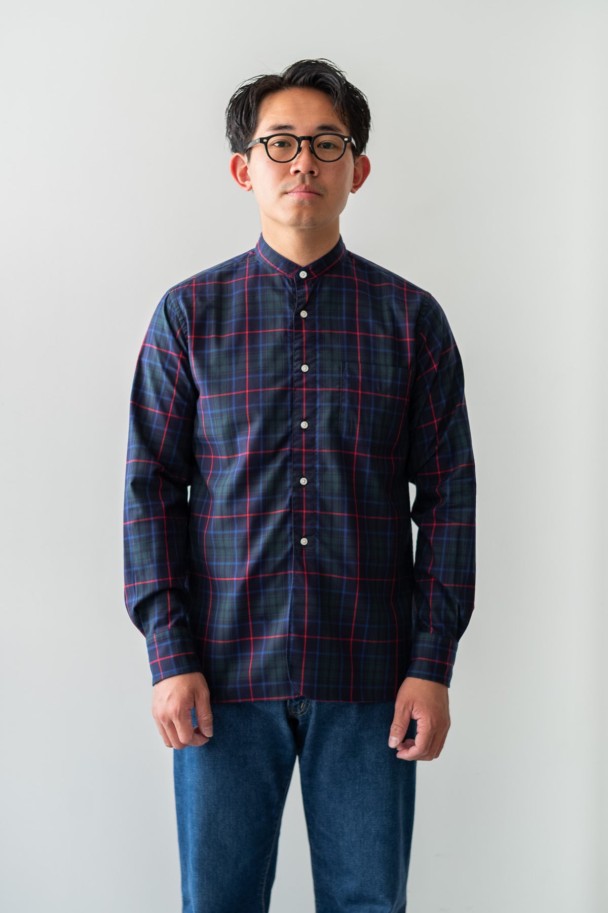 Band Collar Shirt〈GREEN〉
