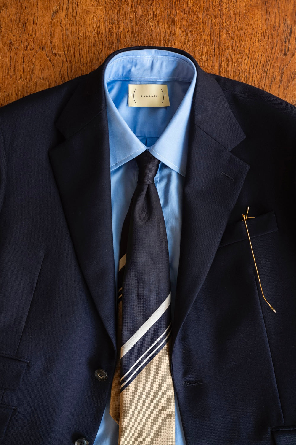 Panel Border Sette Pieghe Tie 〈NAVY × BEIGE〉