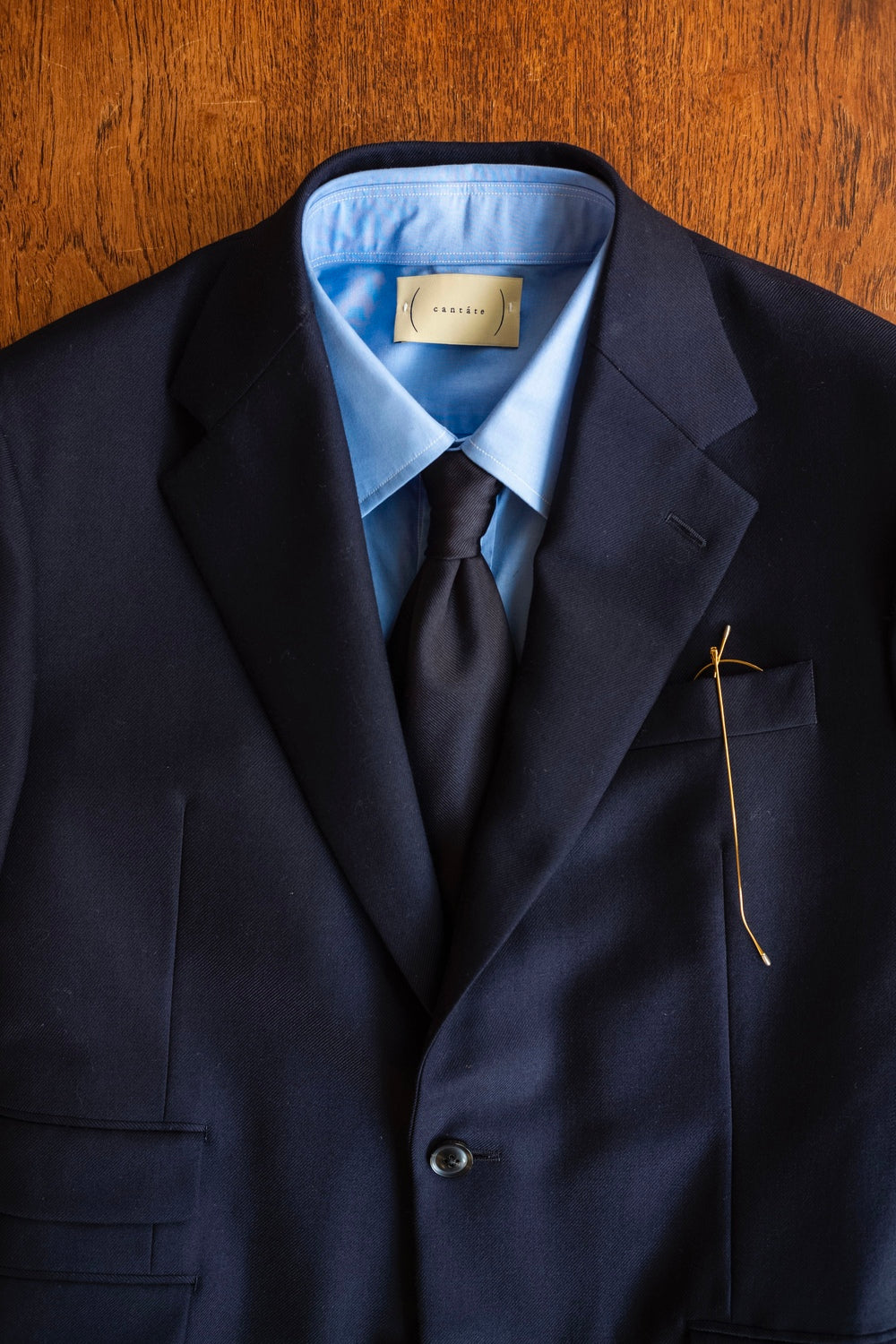Panel Border Sette Pieghe Tie 〈NAVY × BEIGE〉