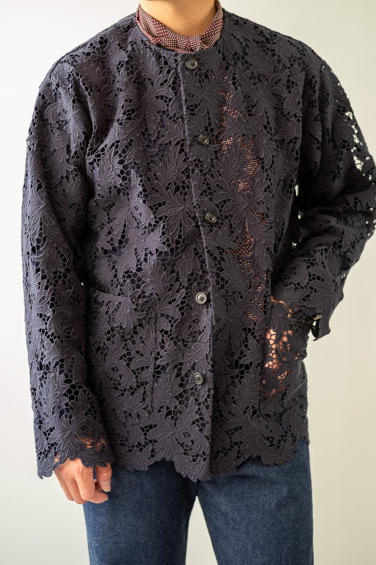 Feather Lace Blouson 〈NAVY〉