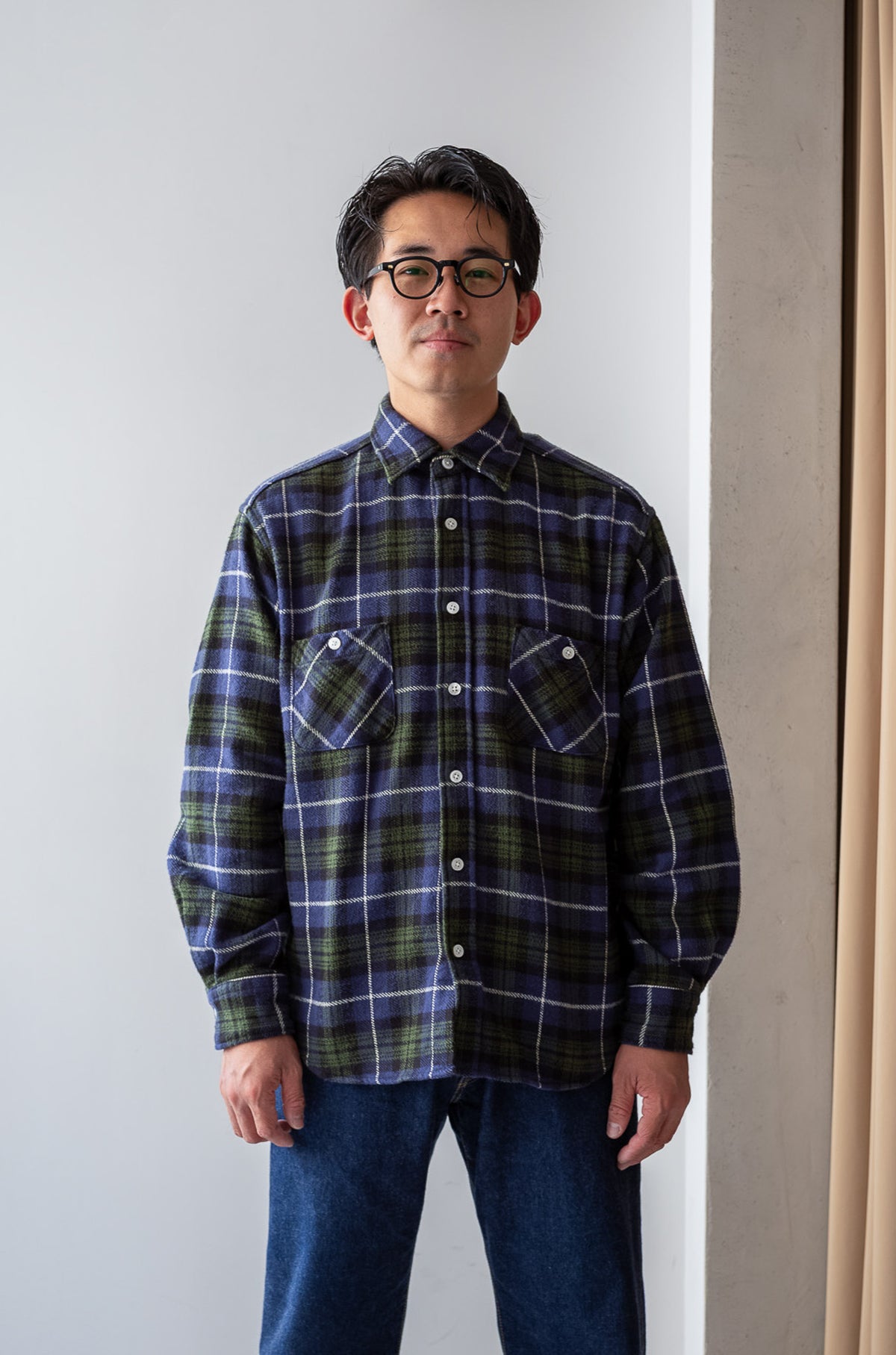Rough Flannel Shirt 〈GREEN BASE〉