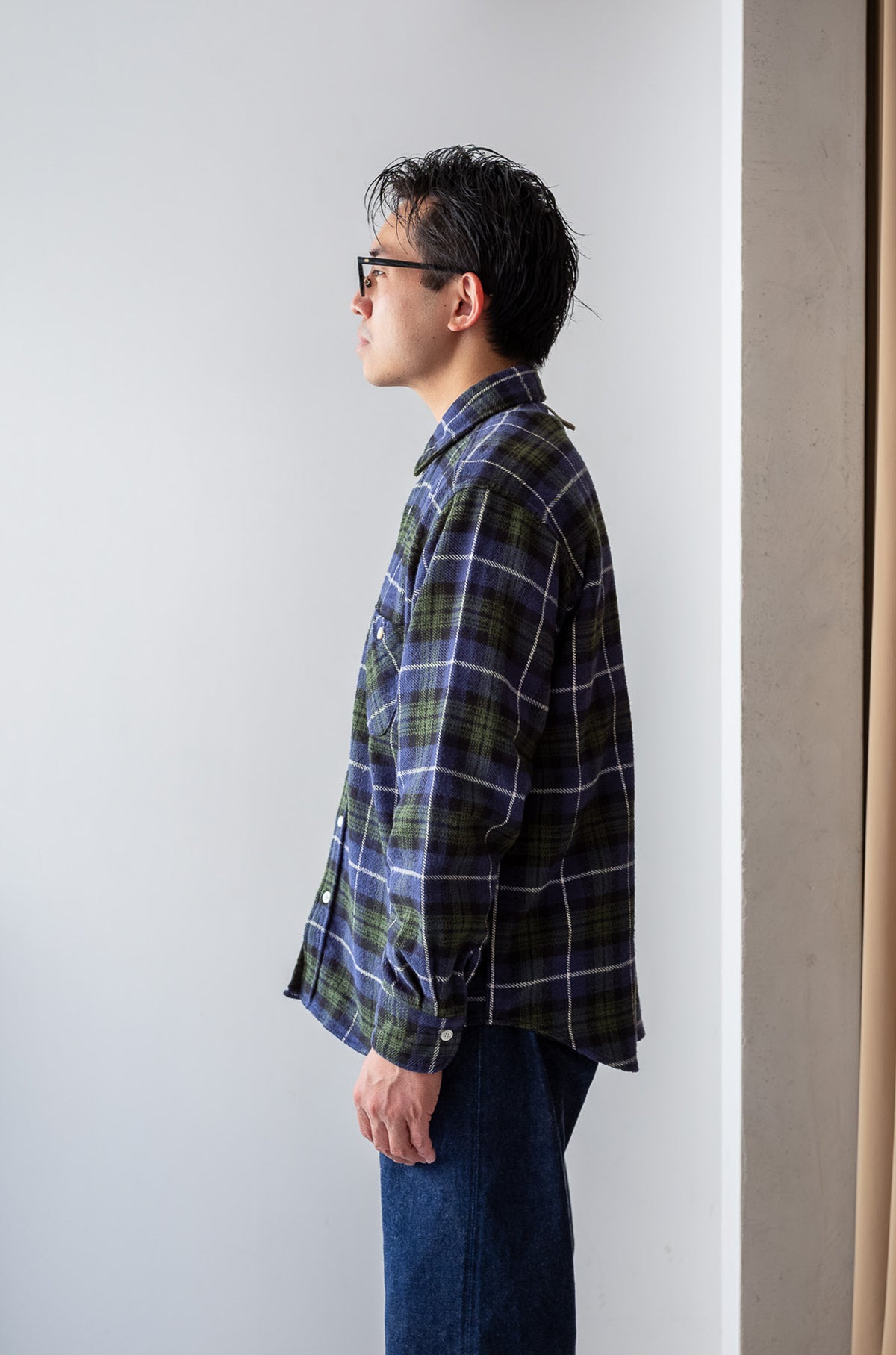 Rough Flannel Shirt 〈GREEN BASE〉