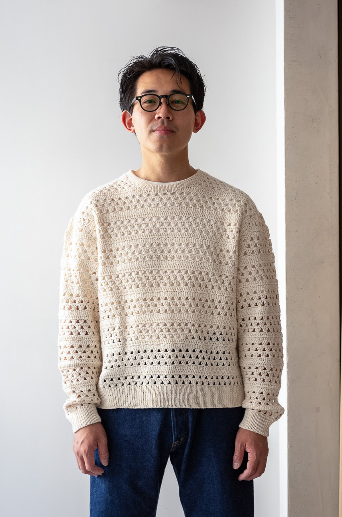 Crochet Horizontal Stripe Pullover 〈MILK〉