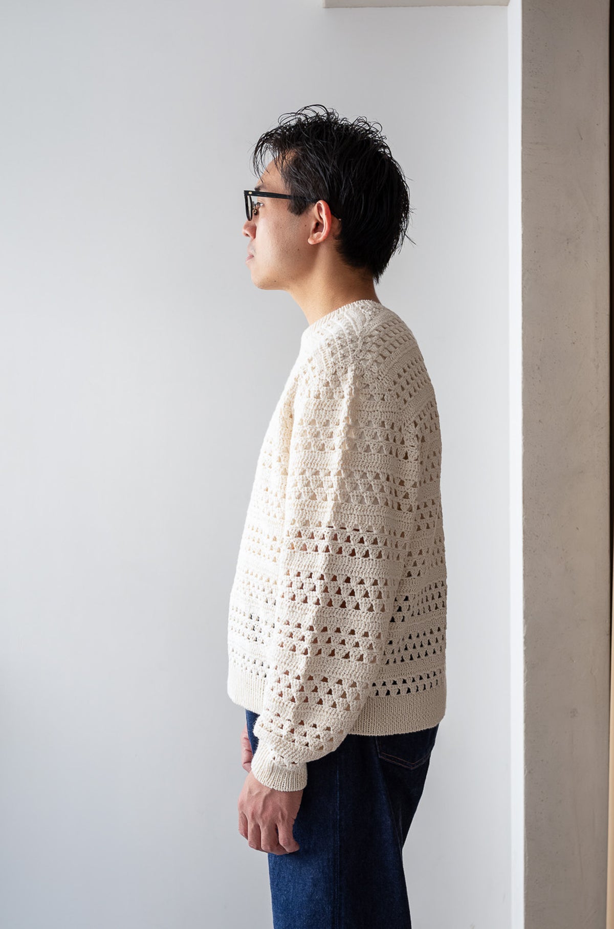 Crochet Horizontal Stripe Pullover 〈MILK〉