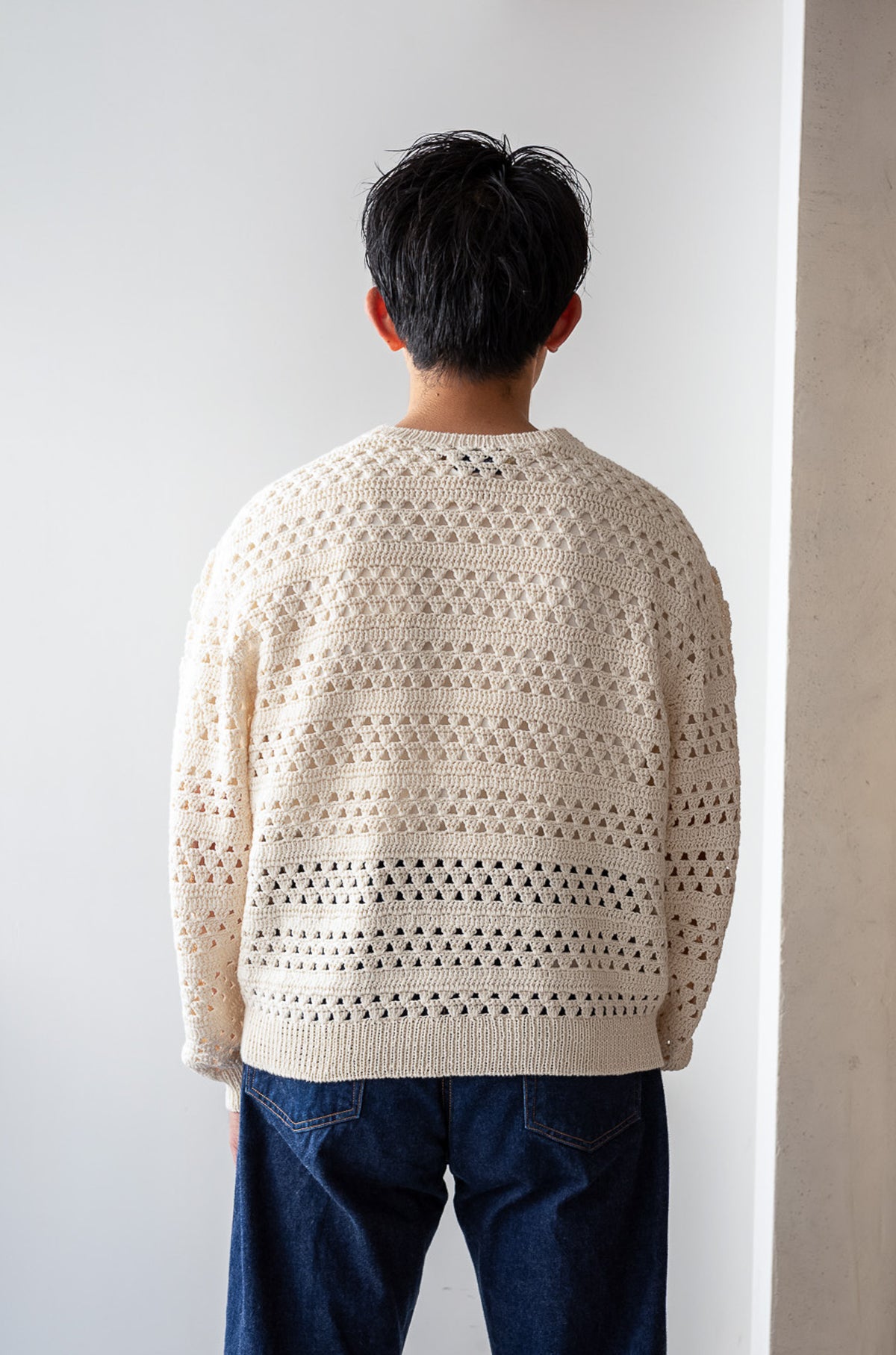 Crochet Horizontal Stripe Pullover 〈MILK〉