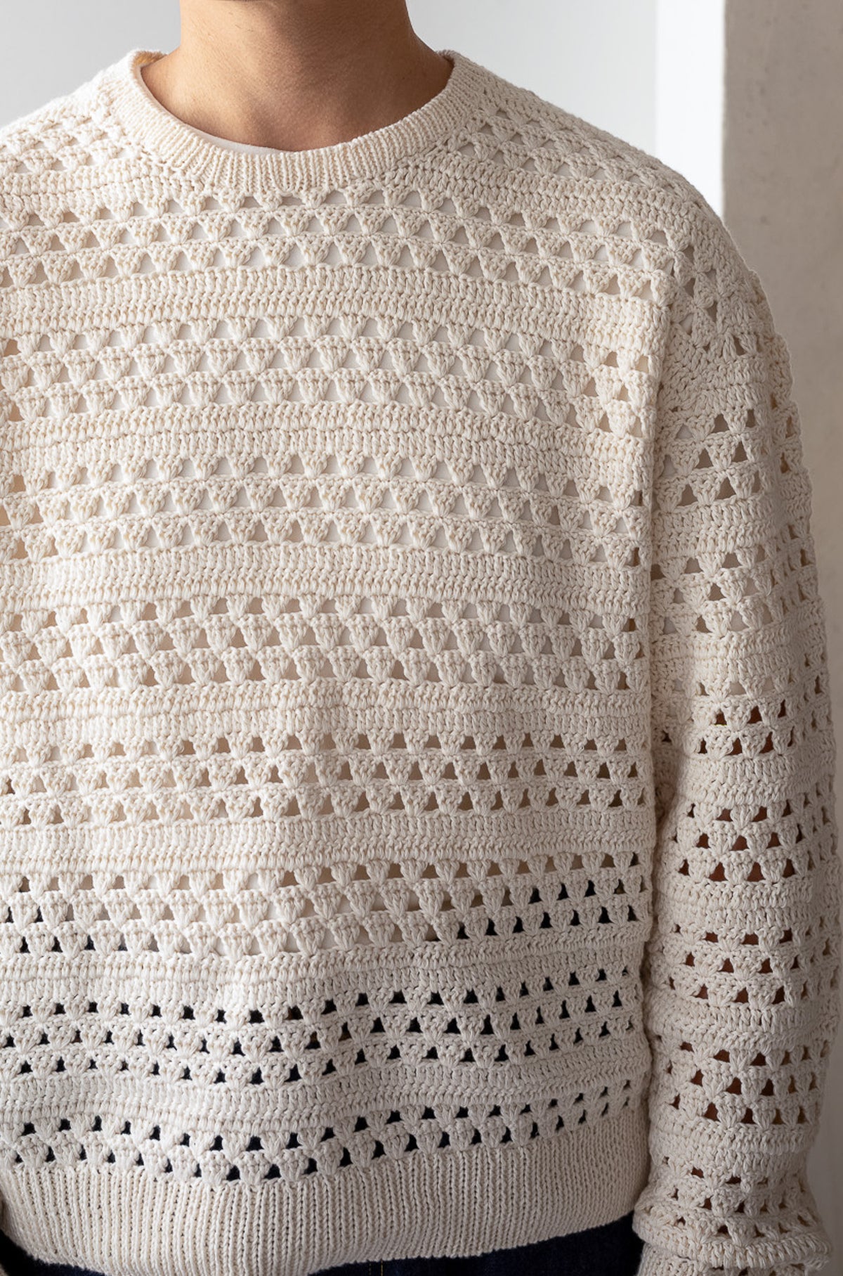 Crochet Horizontal Stripe Pullover 〈MILK〉