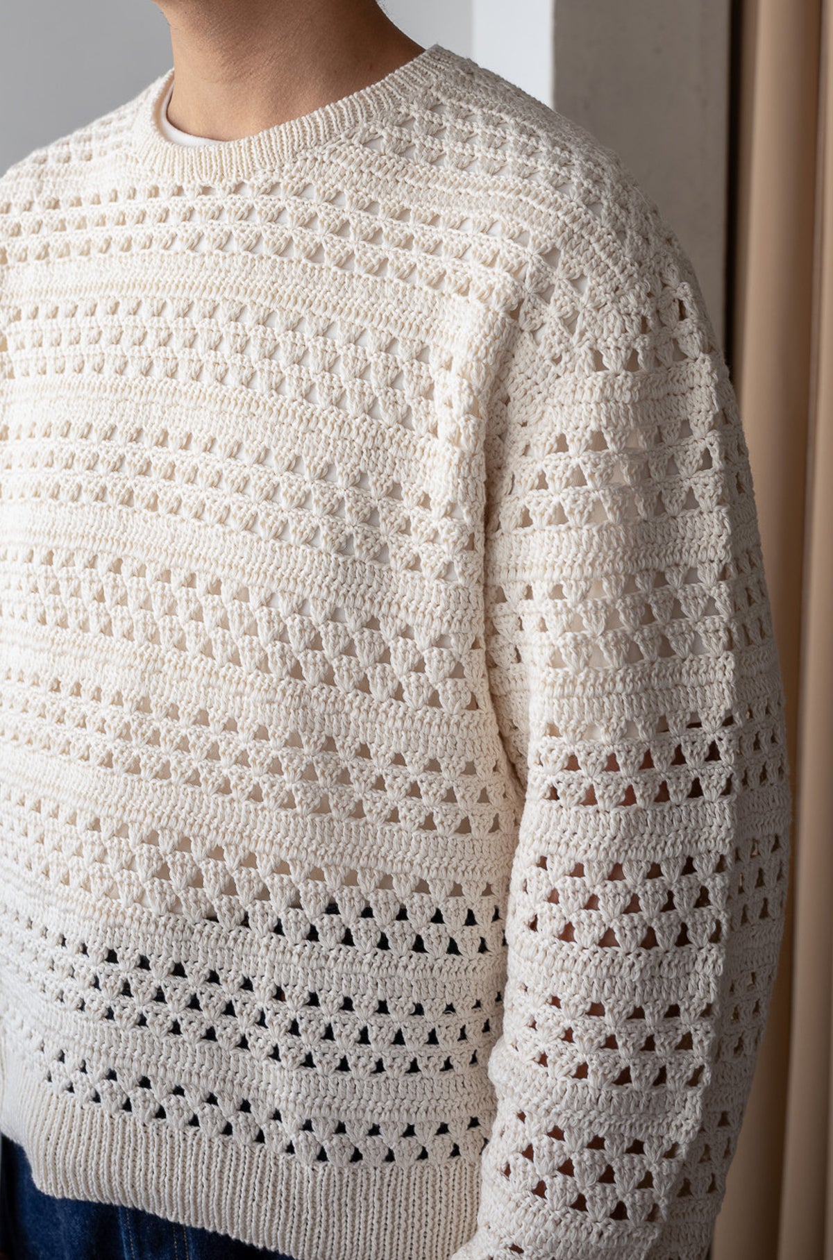 Crochet Horizontal Stripe Pullover 〈MILK〉