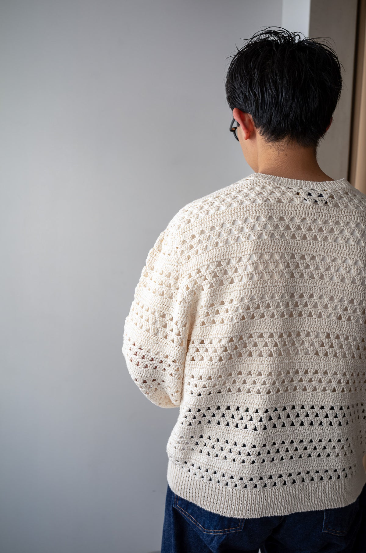 Crochet Horizontal Stripe Pullover 〈MILK〉