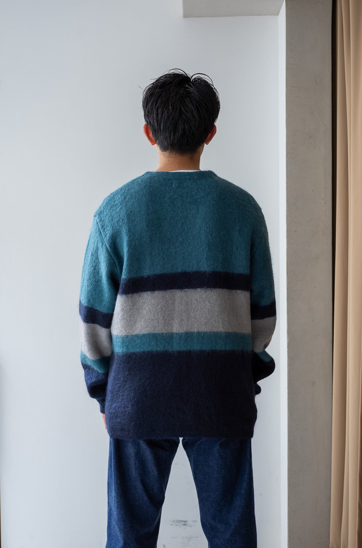 Stupid Shaggy Panel Cardigan〈NAVY BASE〉