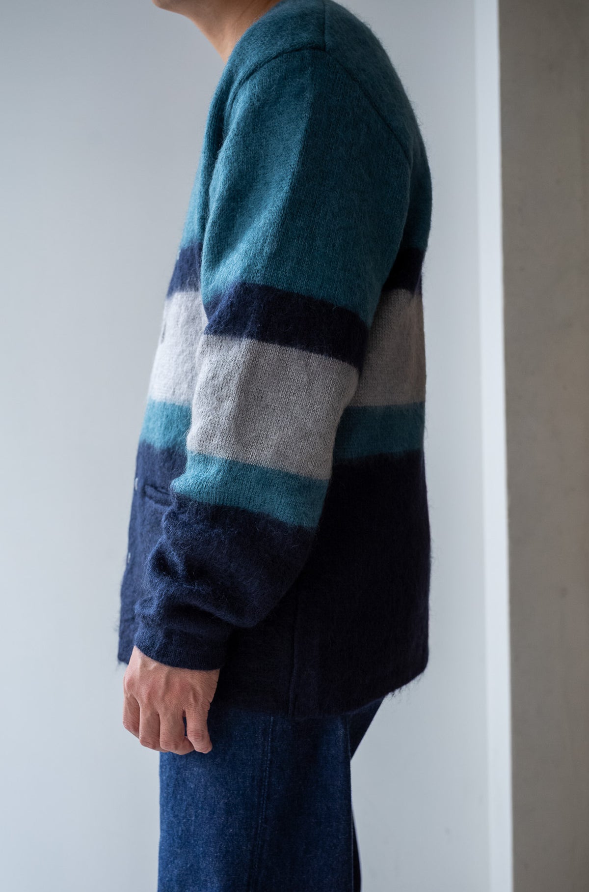 Stupid Shaggy Panel Cardigan〈NAVY BASE〉