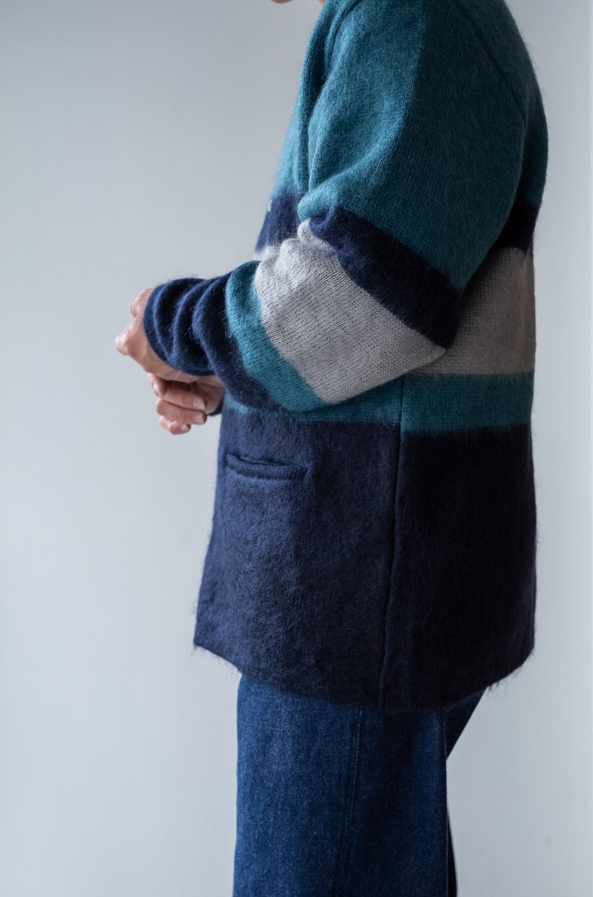 Stupid Shaggy Panel Cardigan〈NAVY BASE〉