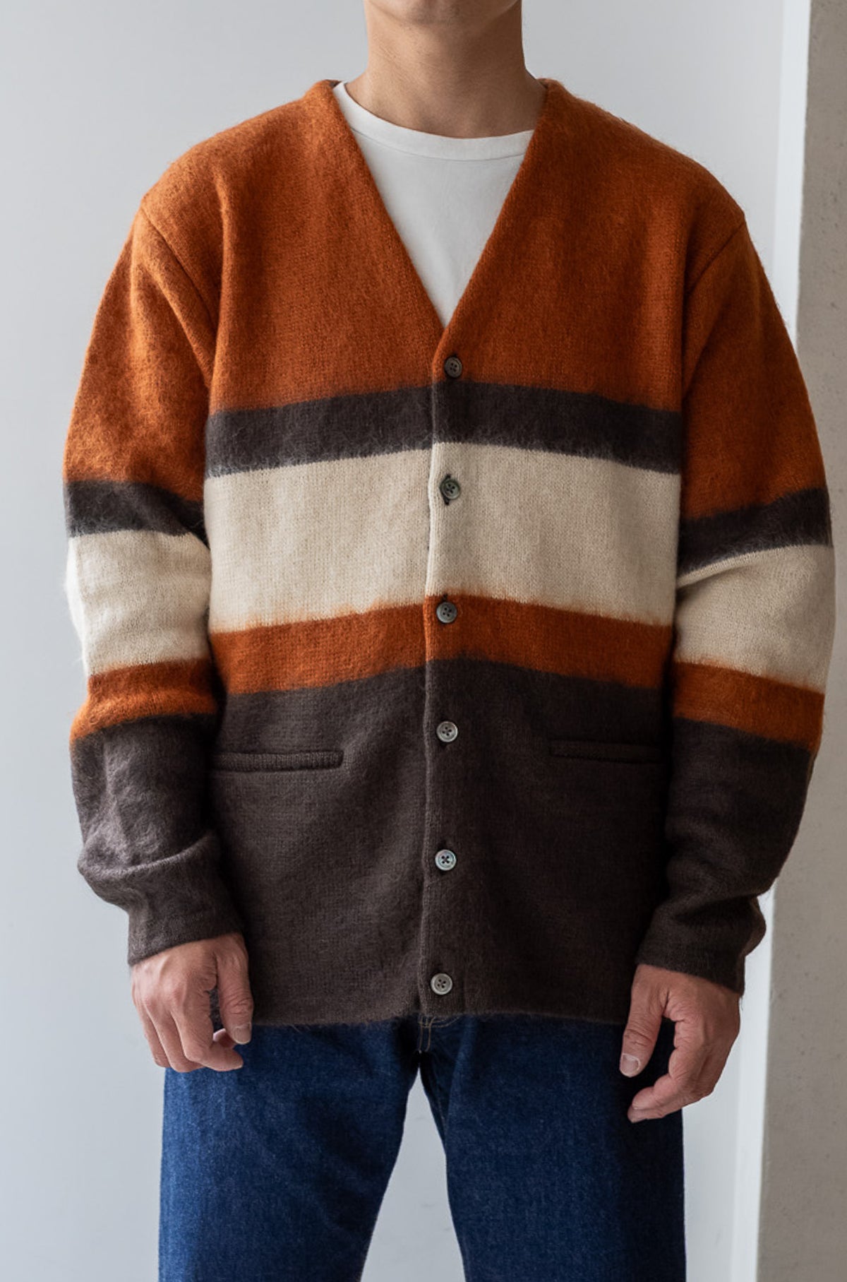 Stupid Shaggy Panel Cardigan 〈BROWN BASE〉