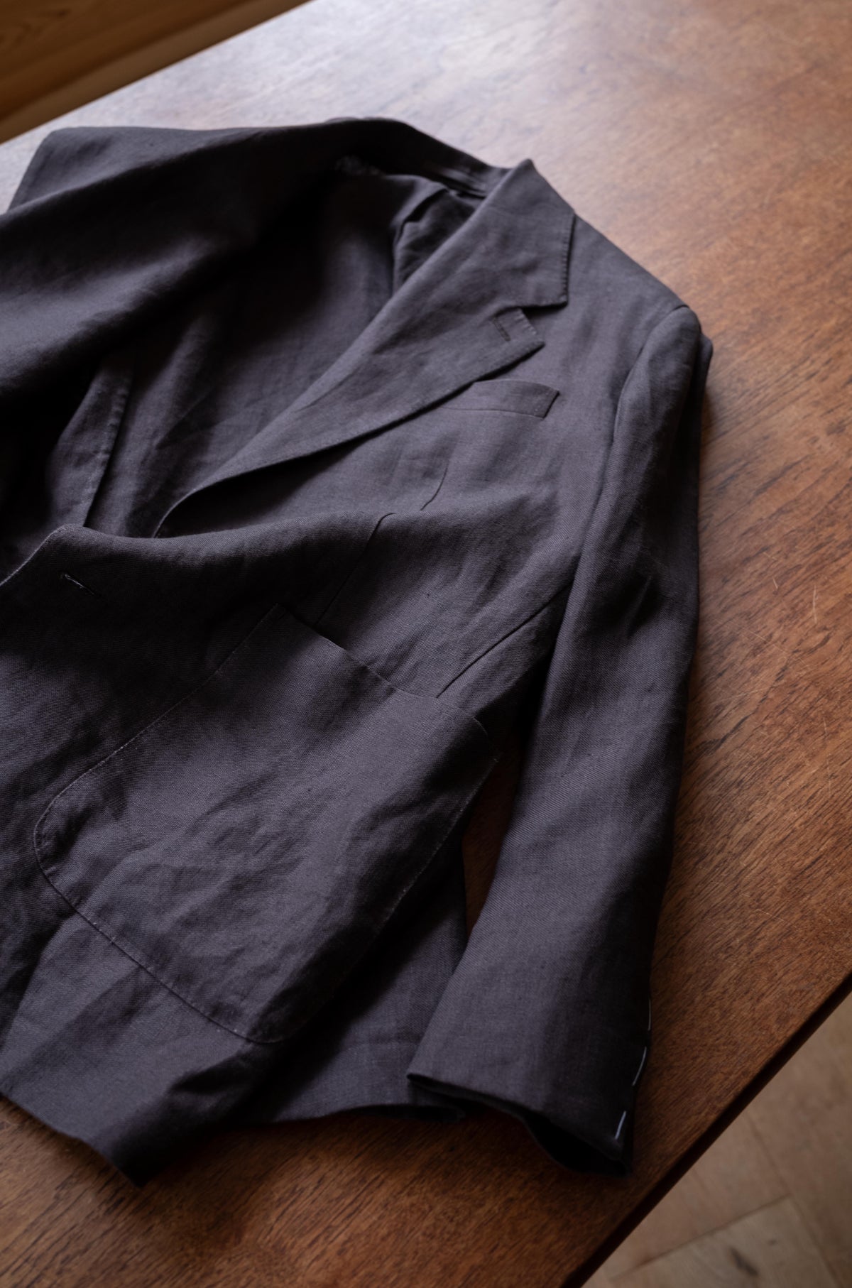 Linen Unstructured Tailored Jacket 〈BROWN〉